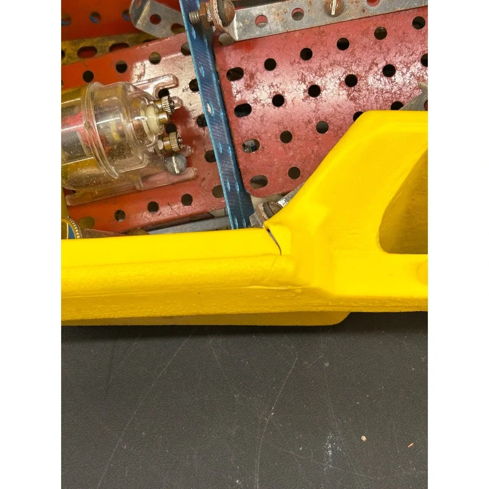 Vintage Gilbert Erector Set Mixed Lot Metal Building Parts Motor Yellow Case